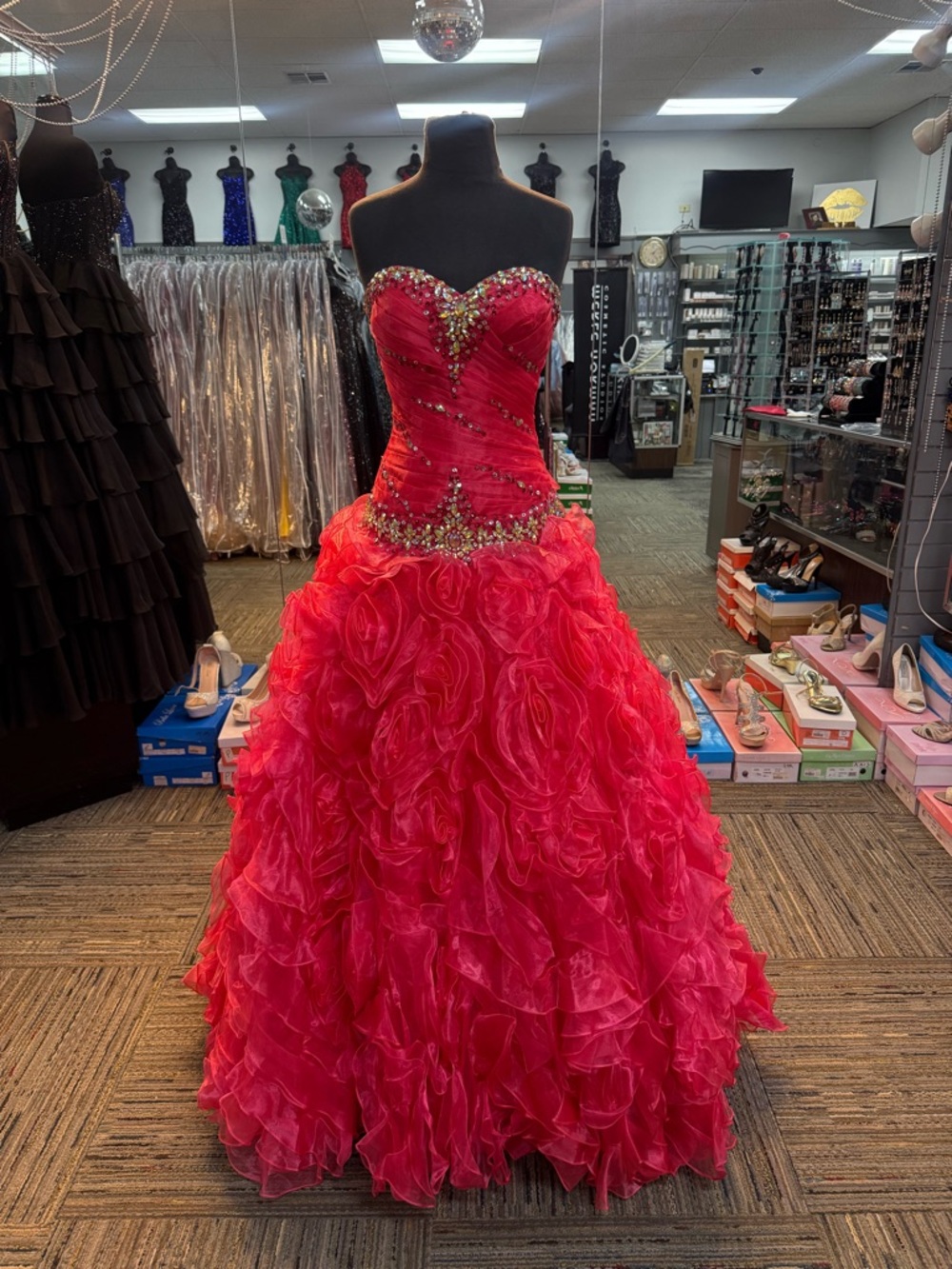 ANJALI SZ-6 2165 RED STRAPLESS PROM FORMAL PAGEANT DRESS